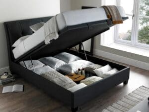 Accent - Double - Ottoman Storage Bed - Dark Grey - Fabric - 4ft6 - Happy Beds