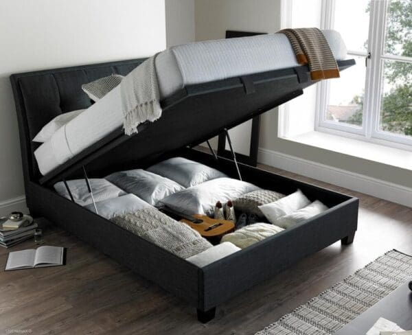 Accent - Double - Ottoman Storage Bed - Dark Grey - Fabric - 4ft6 - Happy Beds