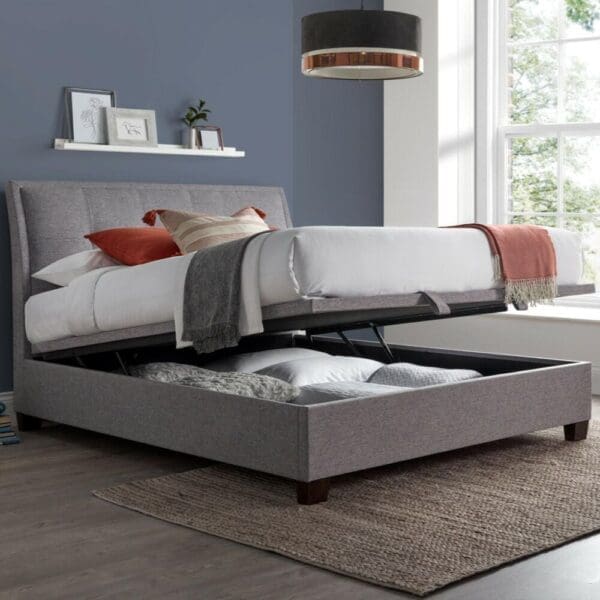 Accent - Double - Ottoman Storage Bed - Light Grey - Fabric - 4ft6 - Happy Beds