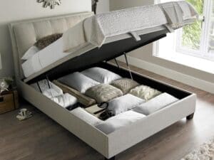 Accent - Double - Ottoman Storage Bed - Neutral Oatmeal - Fabric - 4ft6 - Happy Beds
