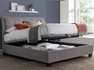 Accent - King Size - Ottoman Storage Bed - Light Grey - Fabric - 5ft - Happy Beds