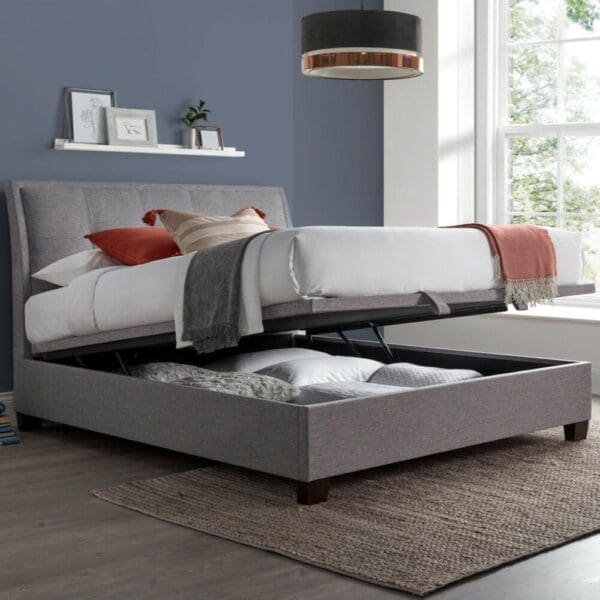 Accent - Super King Size - Ottoman Storage Bed - Light Grey - Fabric - 6ft - Happy Beds