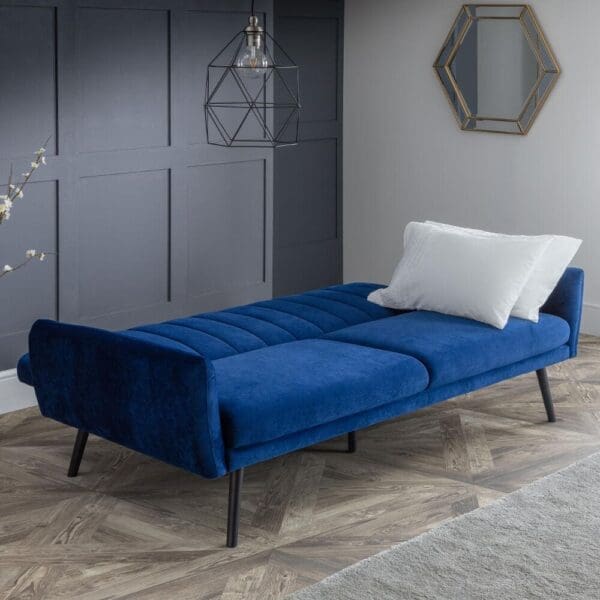 Afina 2 Seater Sofa Bed Blue Velvet Happy Beds 4