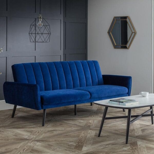 Afina - 2 Seater Sofa Bed - Blue - Velvet - Happy Beds