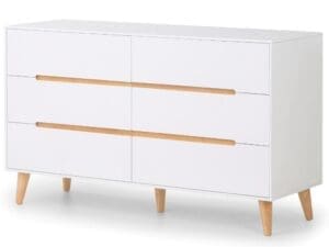 Alicia - 6 Drawer Wide Bedside Table - White/Oak - Wooden - Happy Beds