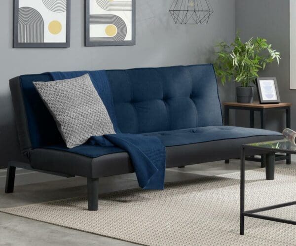 Aurora - Fabric Sofa Bed - Blue - Velvet - Happy Beds