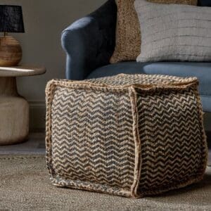 Nkuku Bengaluru Jute Pouf | Chairs Stools & Benches | Natural & Black