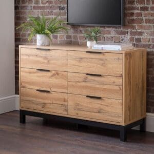 Bali - 6 Drawer Wide Chest - Oak - Wooden - Happy Beds