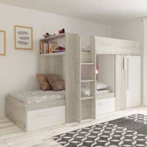 Barca - Kids Bunk Bed - White and Oak - Wood - Single - 3ft - Happy Beds