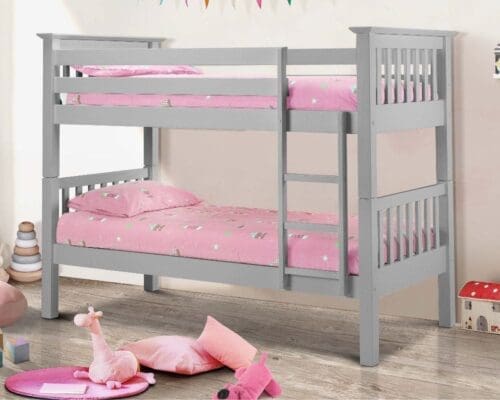 Barcelona - Single - Bunk Bed - Light Dove Grey - Solid Pine Wood - 3ft - Happy Beds