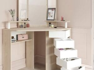 Beauty Bar - Corner Dressing Table - Oak/White - Wooden - Happy Beds