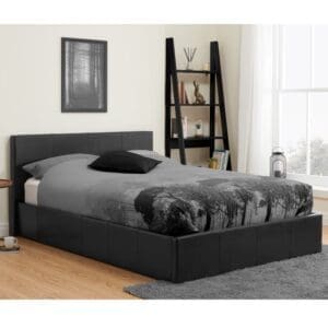 Berlin - Small Double Black Leather Ottoman Storage Bed Frame - Small Double -Happy Beds