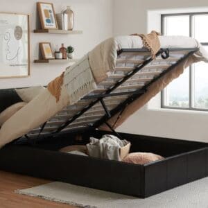 Berlin - Single - Brown Leather Ottoman Storage Bed Frame - Single - Happy Beds