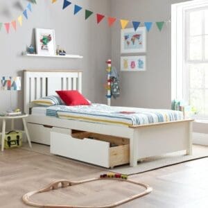 Chester - Double - White and Oak - Wooden - Low Foot-End Bed - 4ft6 - Happy Beds