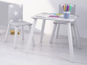 Children's Table/Chairs - Grey/White - Wooden - Happy Beds