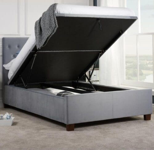 Cologne - King Size - Ottoman Storage Bed - Grey - Fabric - 5ft - Happy Beds