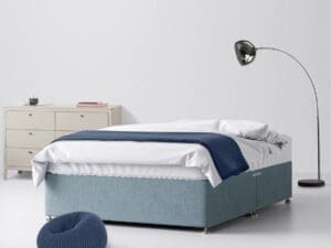 Double - Divan Bed - With Storage - Duck Egg Blue - Fabric - 4ft6 - Happy Beds