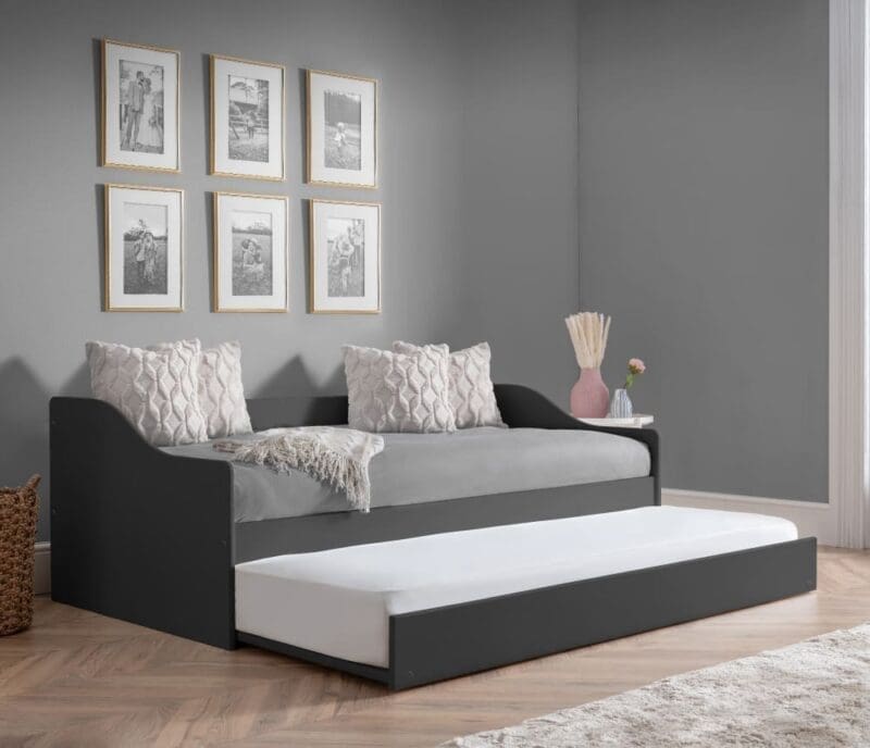 Elba - Single - Day Bed - Guest Bed Trundle - Dark Grey - Wooden - 3ft - Happy Beds