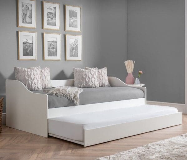 Elba Single Day Bed Guest Bed Trundle White Wooden 3ft Happy Beds 2