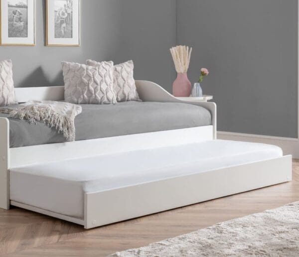 Elba Single Day Bed Guest Bed Trundle White Wooden 3ft Happy Beds 6