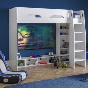 Galaxy - Single - Gaming High Sleeper Bed - White - Wood - 3ft - Happy Beds