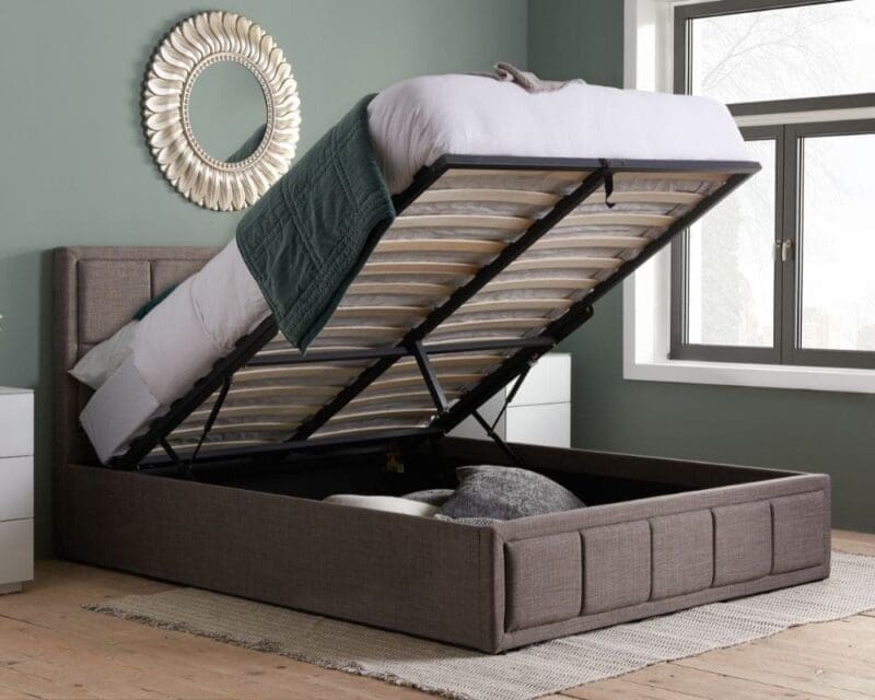 Hannover - Double - Ottoman Storage Bed - Grey - Fabric - 4ft6 - Happy Beds