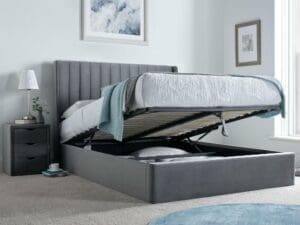 Harper - Super King Size - Winged Ottoman Storage Bed - Grey - Velvet - 6ft - Happy Beds