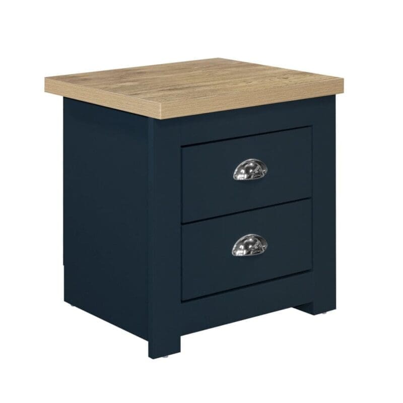 Highgate - 2 Drawer Bedside Table - Blue/Oak - Wooden - Happy Beds