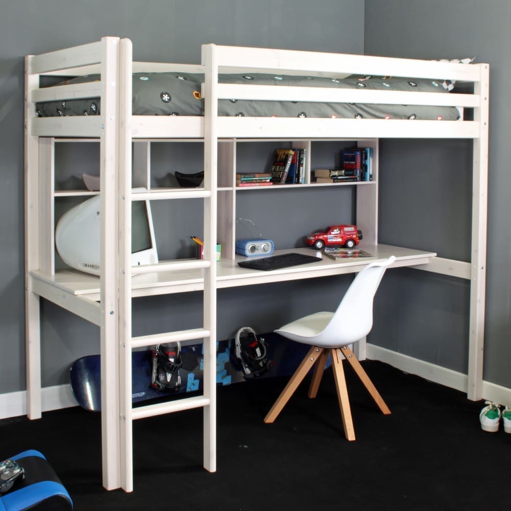 Hit - Kids High Sleeper Bed Frame - White - Wooden - 3ft - Happy Beds