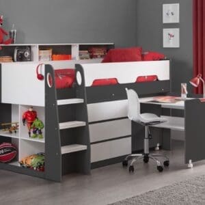 Jupiter - Single - Kids Mid Sleeper Cabin Bed - Grey and White - Wood - 3ft - Happy Beds