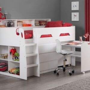 Jupiter - Single - Kids Mid Sleeper Cabin Bed - White - Wood - 3ft - Happy Beds