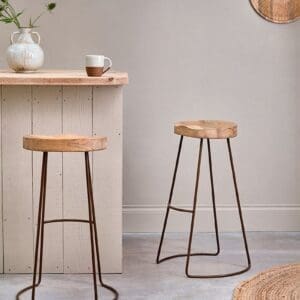 Nkuku Loko Mango Wood Dining Stool | Chairs Dining Stools & Benches | Rust | Tall 76 x 38 x 28 cm