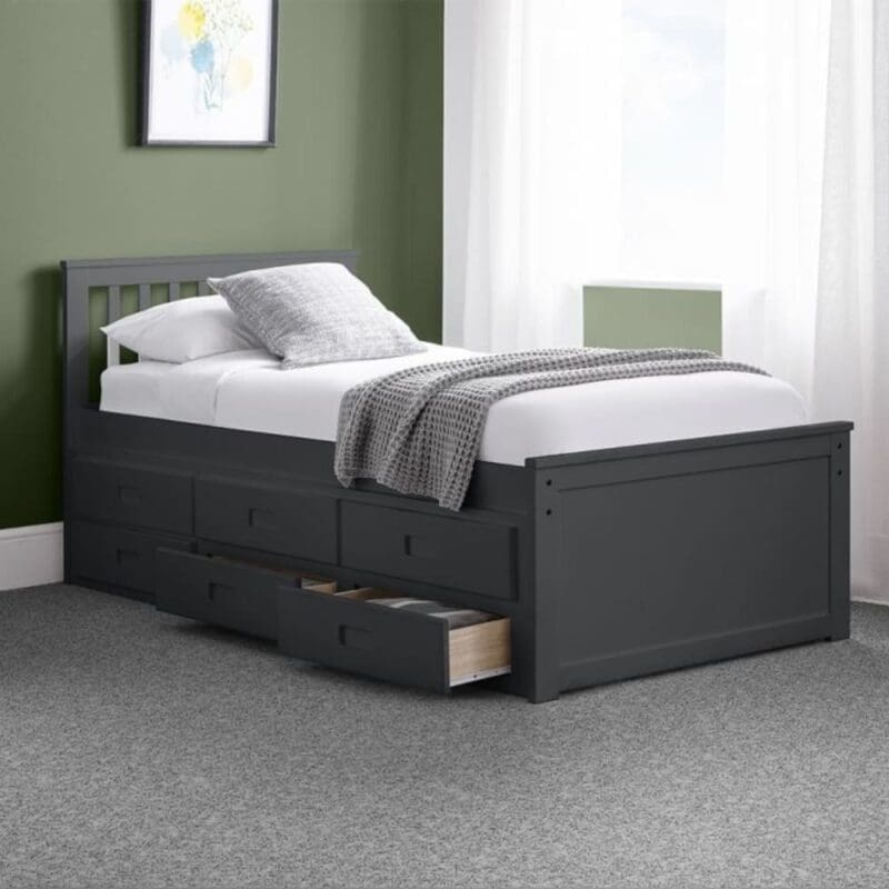 Maisie - Single - Kids Guest Bed - Storage and Underbed Trundle - Dark Grey - Wooden - Single - Happy Beds