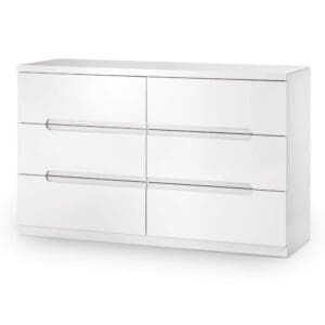 Manhattan - Gloss 6 Drawer Wide Chest - White - Wooden - Happy Beds