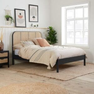 Margot - Double - Low-Foot End Rattan Bed - Black - Wooden - 4ft6 - Happy Beds