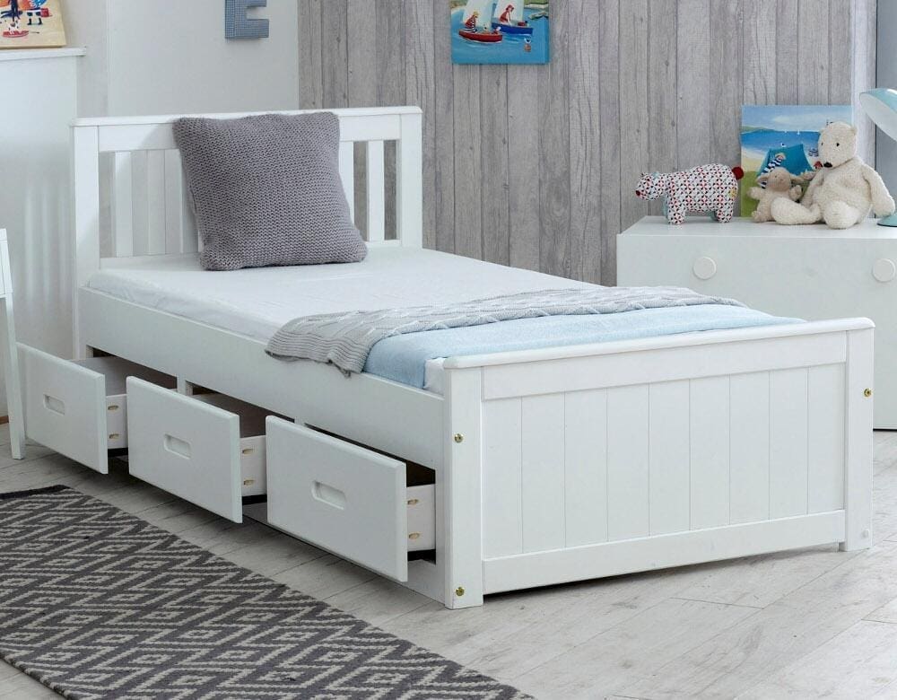 Mission - Single - Storage Bed - Drawers - White - Wooden - 3ft - Happy Beds