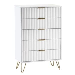 Murano - 5 Drawer Chest - White - Wooden - Happy Beds