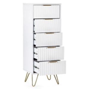 Murano - 5 Drawer Tall Chest - White - Wooden - Happy Beds