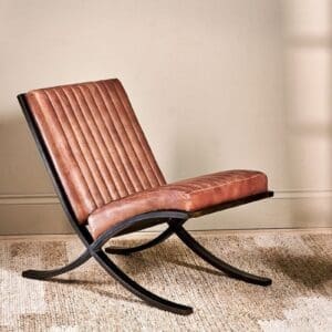 Nkuku Narwana Ribbed Leather Lounger | Chairs Stools & Benches | Black & Brown | 70.5 x 50.5 x 79 cm