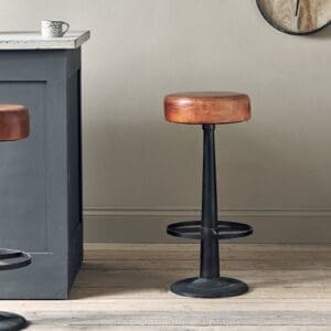 Nkuku Narwana Leather Round Stool | Chairs Stools & Benches | Aged Tan | 75 x 30 cm (Diameter)