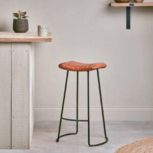 Nkuku Narwana Ribbed Leather Stool | Chairs Stools & Benches | Black & Brown | Large 75 x 51 x 40 cm