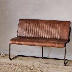 Nkuku Nuveena Ribbed Leather Bench | Chairs Stools & Benches | Chocolate Brown