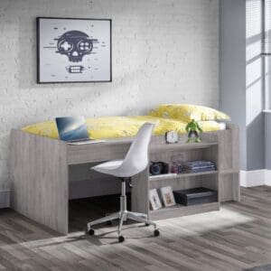 Neptune - Single - Kids Mid Sleeper Bed - Cabin Bed - Storage and Desk - Grey Oak - Wooden - 3ft - Happy Beds