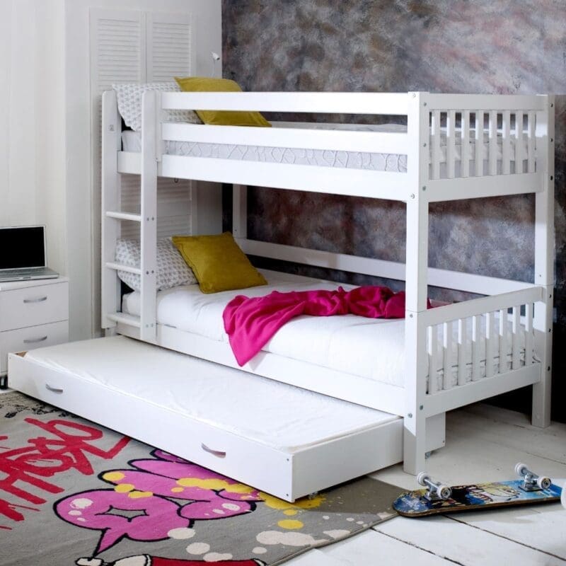 Nordic - EU Single - Slatted Bunk Bed With Guest Bed - White - Wooden - EU3ft - Happy Beds