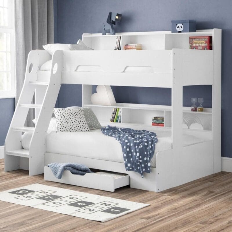 Orion - Kids Triple Sleeper Bed - Storage - White - Wood - 3ft and 4ft - Happy Beds