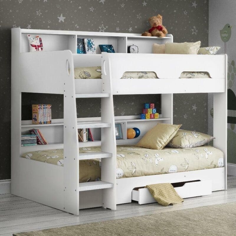 Orion - Single - Kids Bunk Bed - Storage - White - Wood - 3ft - Happy Beds