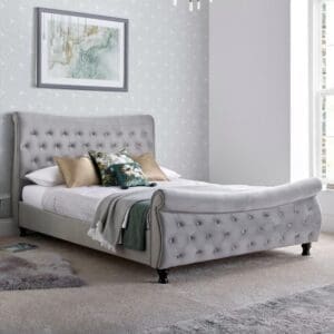 Oxford - Double - Sleigh Bed - Grey - Velvet - 4ft6 - Happy Beds