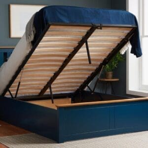 Phoenix - Double - Ottoman Bed - Navy Blue - Wood - Double - Happy Beds