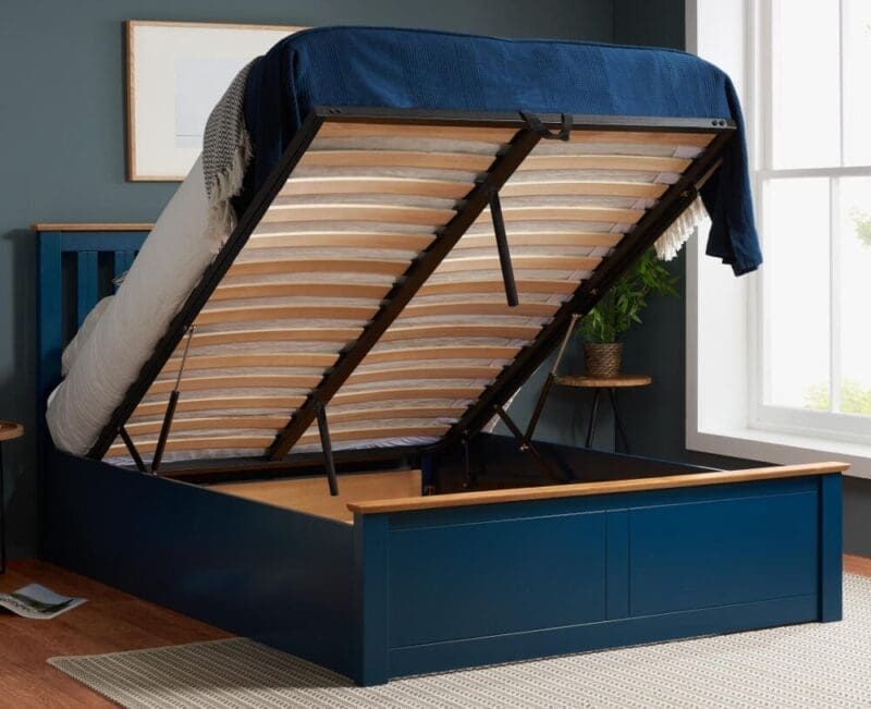 Phoenix - Double - Ottoman Bed - Navy Blue - Wood - Double - Happy Beds