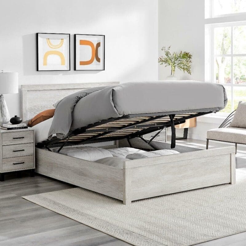 Rodley - Double - Ottoman Storage Bed - Grey Oak - Wooden - 4ft6 - Happy Beds